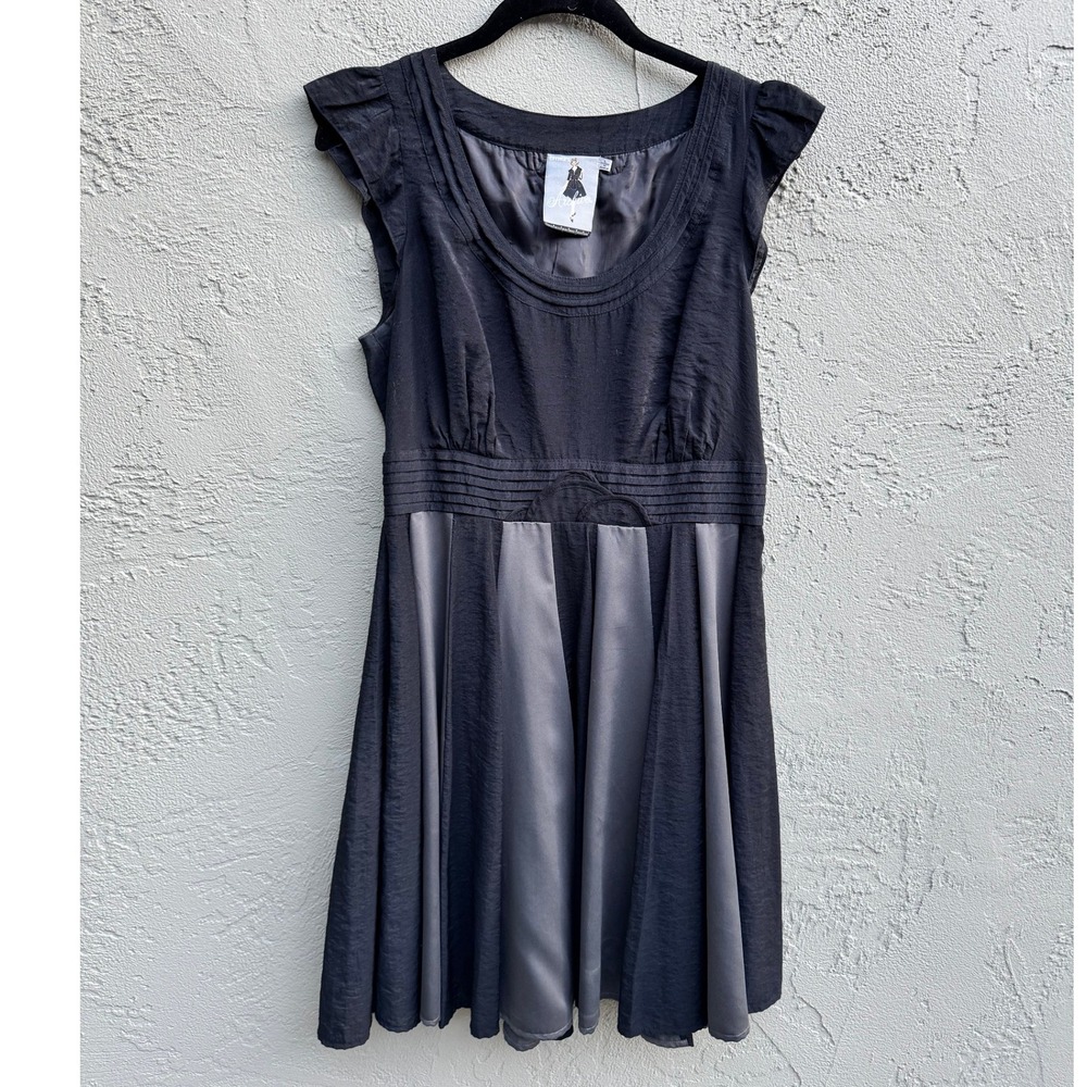 Esthers Archive Black Grey Pleated Retro Glam Goth Cap Sleeve Fit Flare Dress